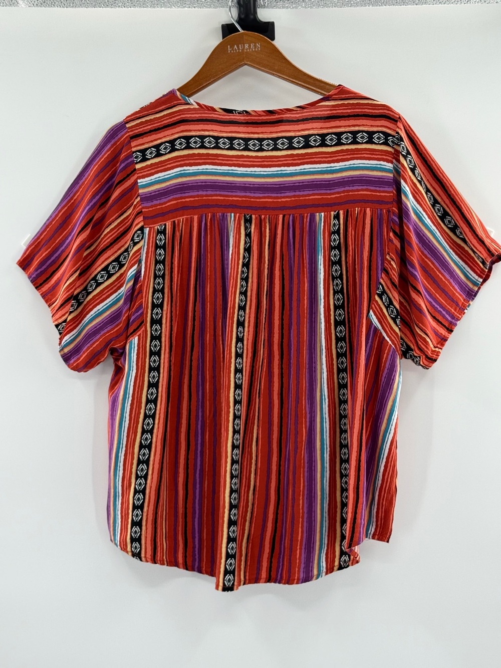 Savanna Jane 1X Embroidered Boho Peasant Top Tassel Tie Striped Floral - Picture 9 of 14